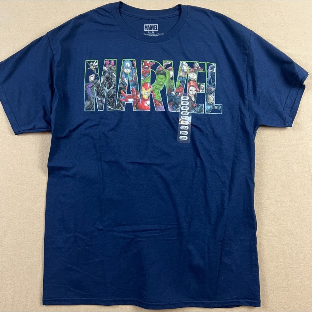 Marvel Superhero Men's Large Blue Graphic Logo Comic T Shirt